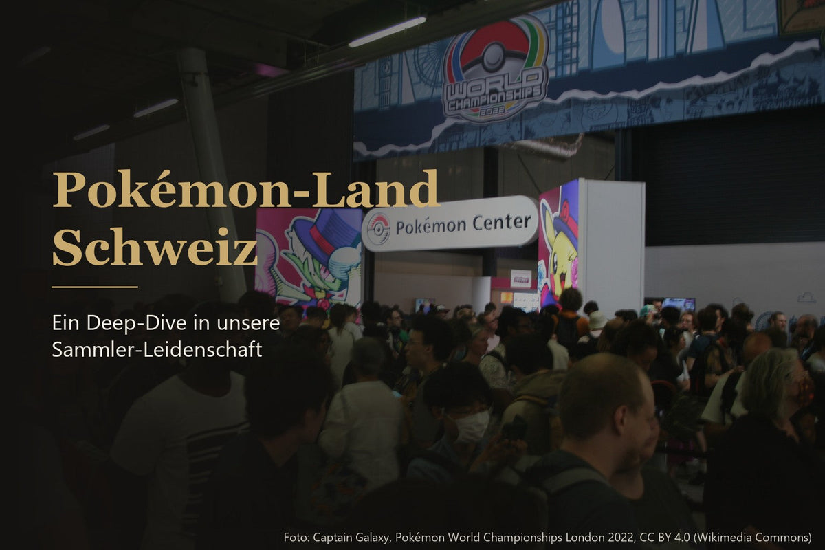 Menschenmenge vor dem Eingang der Pokémon-Weltmeisterschaft 2022 in London mit dem Schriftzug Pokémon-Land Schweiz